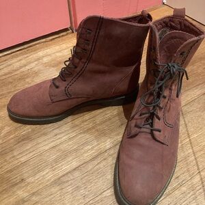 Santana red, maroon, leather, lace-up winter boots